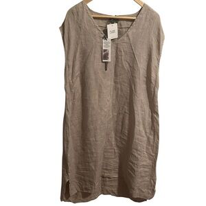 Piazza del Tempio Linen Sleeveless Dress • Beige Lagenlook Made in Italy • Sz 2X